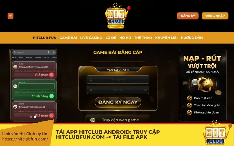 Tải App HitClub Android: Truy cập worldvacationtravel.com.mx -> Tải file APK -> Mở quyền "Nguồn không xác định" -> Cài đặt & Chiến ngay!